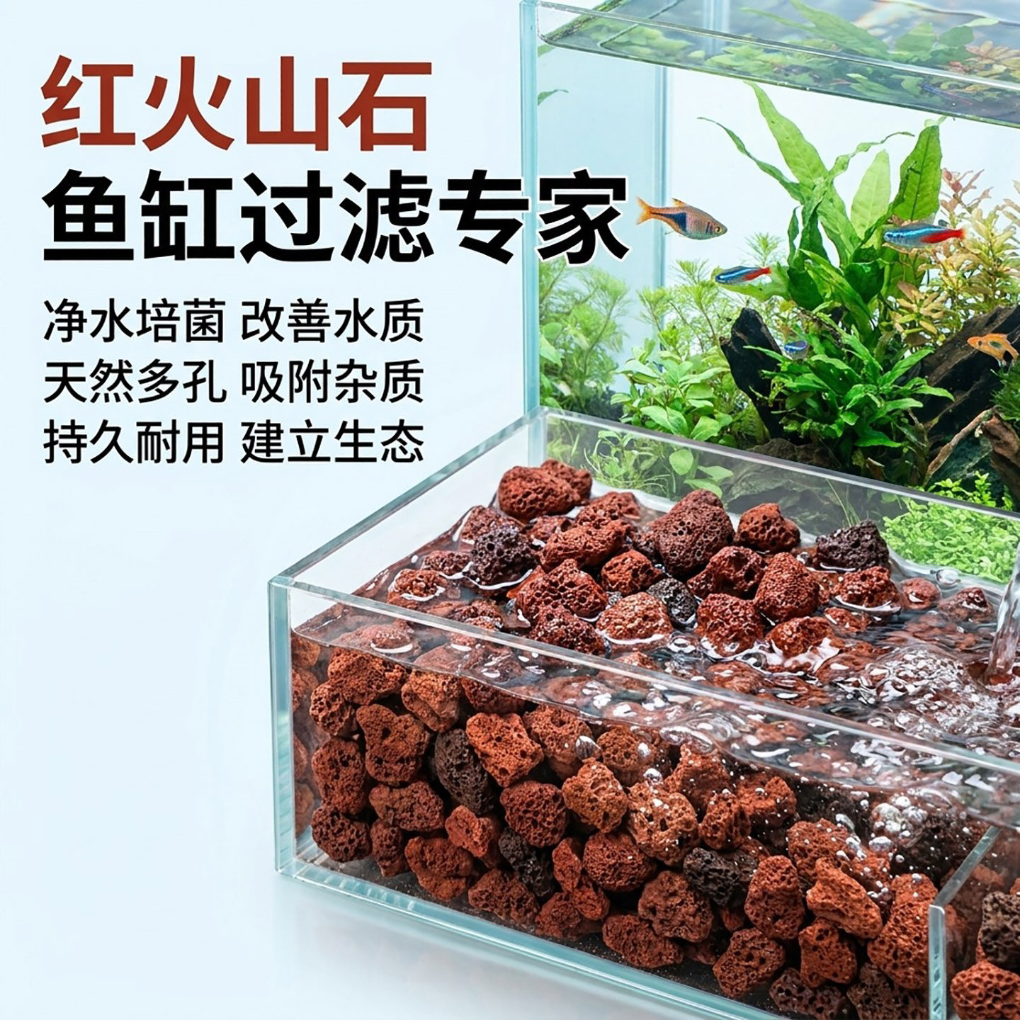 火山石天然颗粒鱼缸专用造景鱼池底砂滤材养花养鱼大块火山石颗粒
