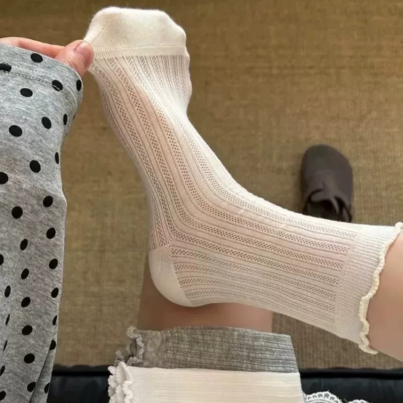 【下单立减50】袜子女夏季薄款网眼镂空透气百搭中筒袜堆堆长袜ZF