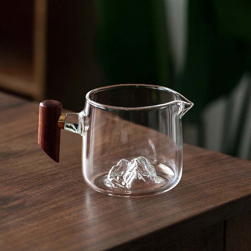日式观山公道杯玻璃分茶器木把公