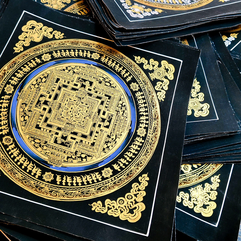 新款尼泊尔手绘唐卡黑金时轮金