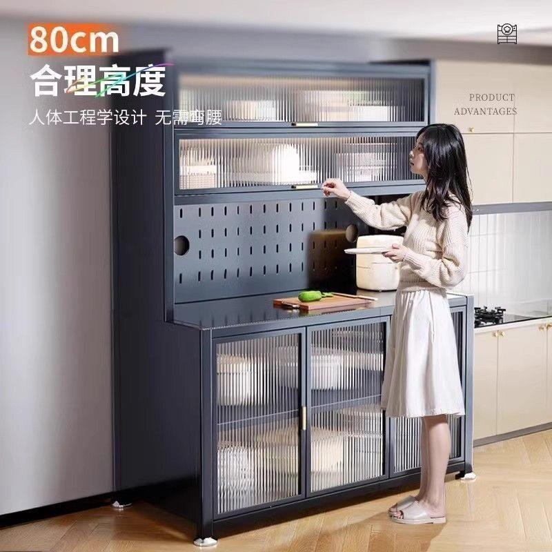 简约现碳钢厨房多层餐边柜防尘收纳微波炉专柜厨房橱柜置物架