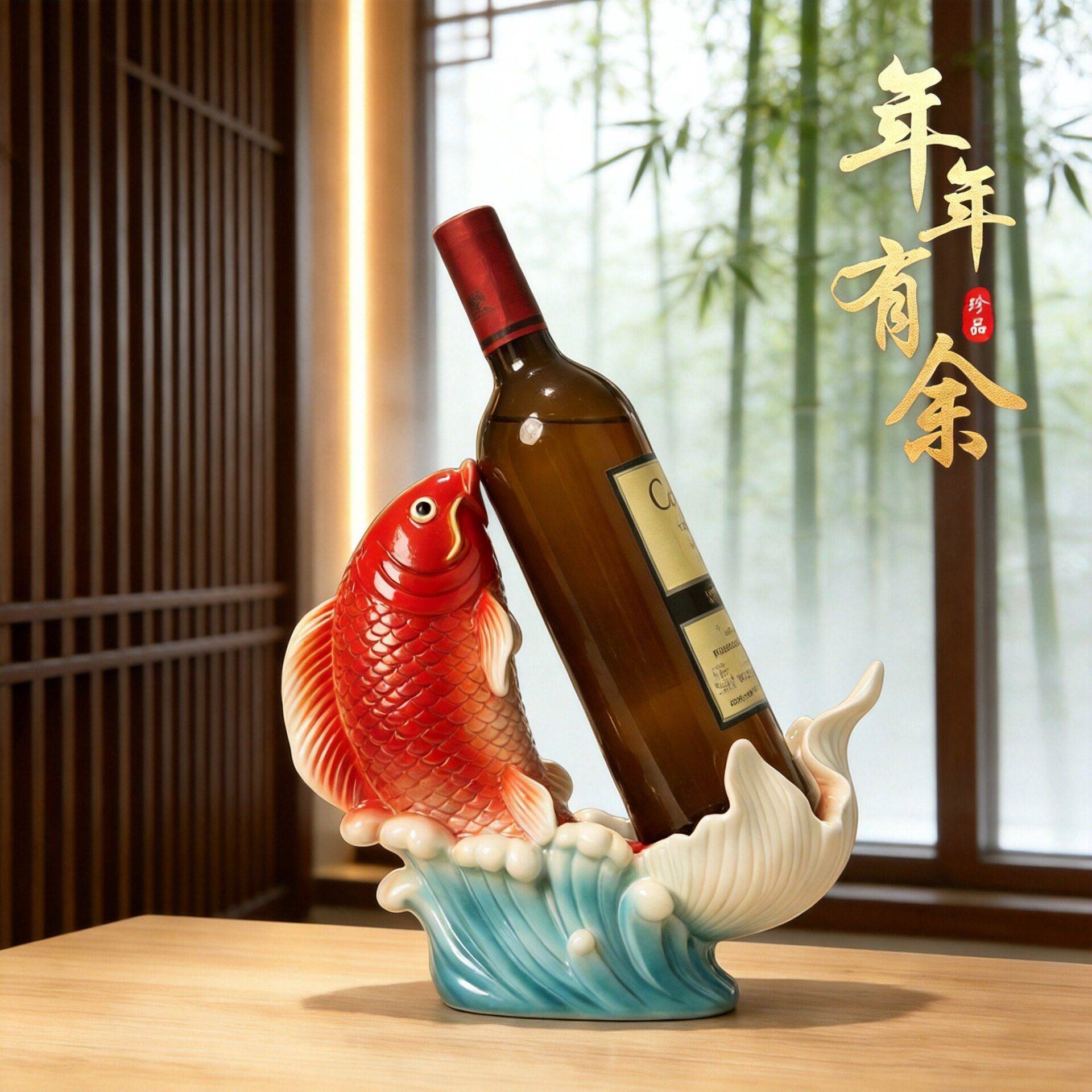 年年有余树脂鱼形酒架摆件客厅酒柜玄关装饰品轻奢家居工艺品