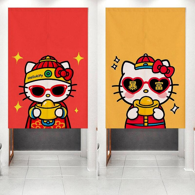 新款家用卡通猫门帘布艺免打孔隔断帘厨房卫生间遮挡装饰挂帘