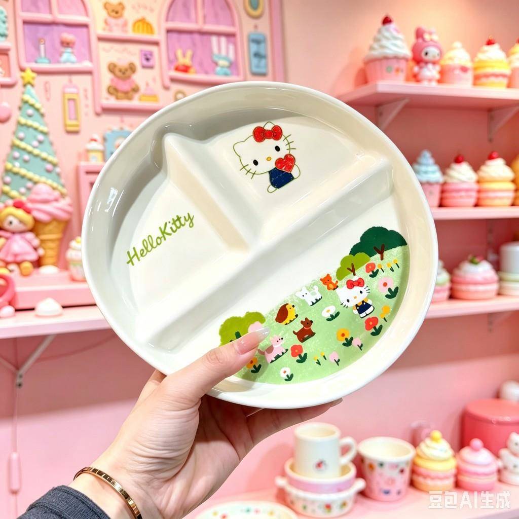 卡通儿童三格早餐盘子脂陶瓷分餐盘大人月子一人食餐具