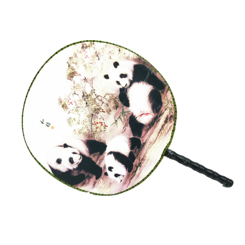 新款扇子熊猫圆扇团扇国风宫扇