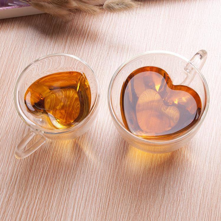双层心形杯爱心杯双层隔热玻璃杯茶果汁杯硼硅耐热玻璃杯咖啡杯