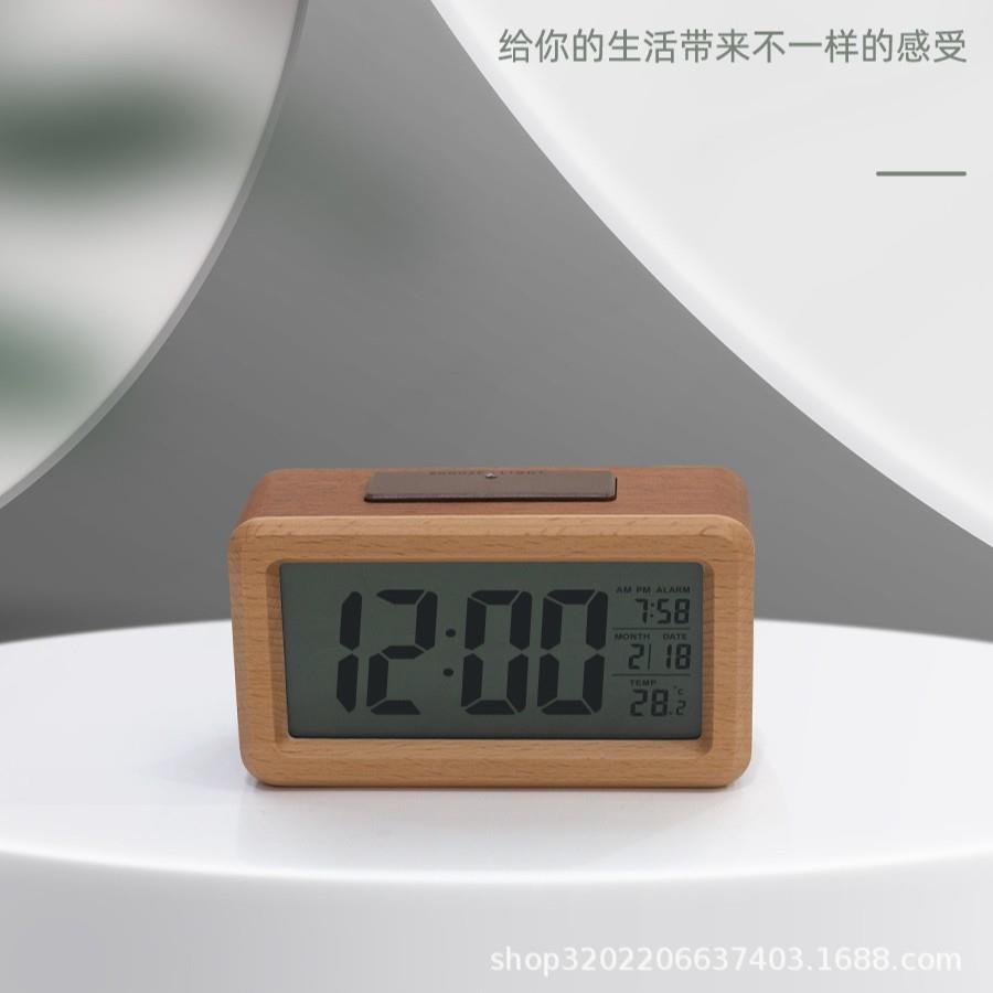 实木亚马逊热卖产品大字电子钟木制石英钟闹钟实木制作聪明钟