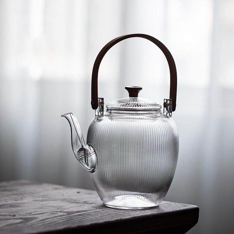 日式玻璃茶壶提梁壶烧水壶大容量仿宋花茶壶耐温泡茶壶