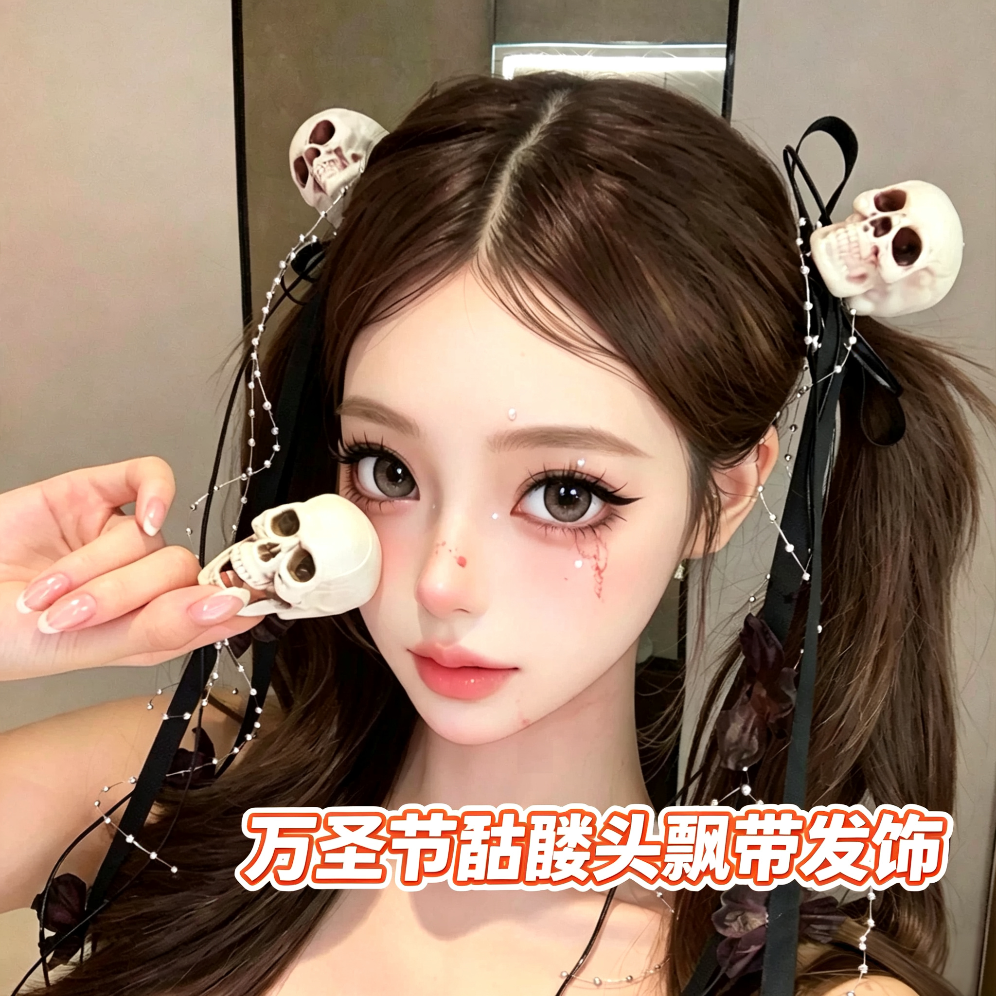 骷髅头蝴蝶结万圣节发夹装扮发饰图片