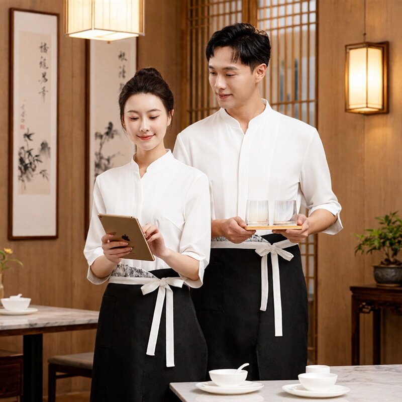 酒店餐饮服务员工作服女半袖中餐厅宴会火锅饭店前台收银服装