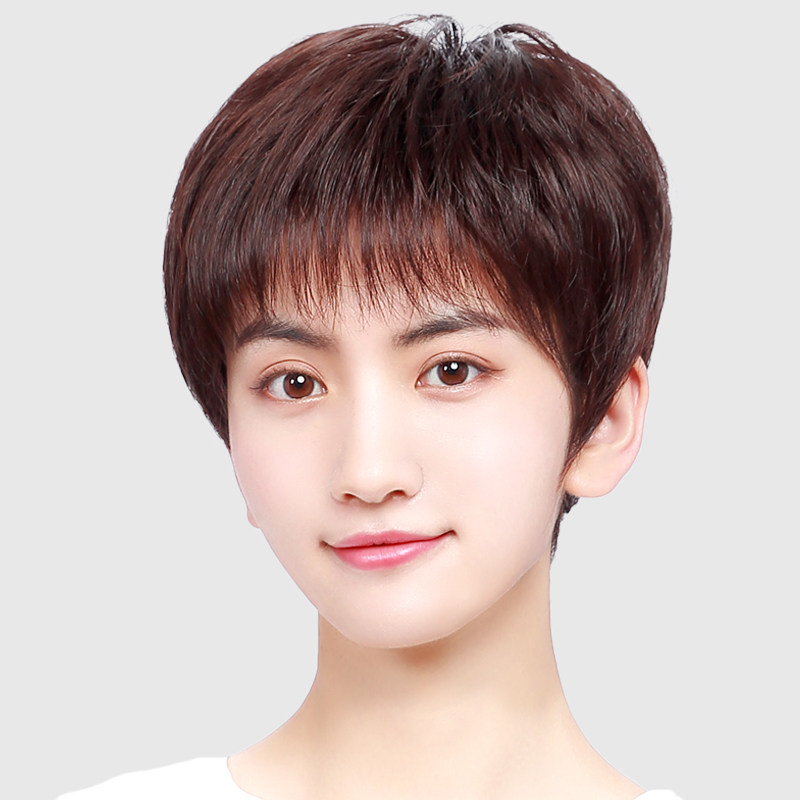 纳伊丝真发中老年短直发整顶假发