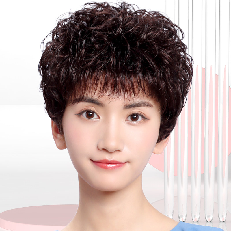 贝丝特真发中老年短卷发整顶假发