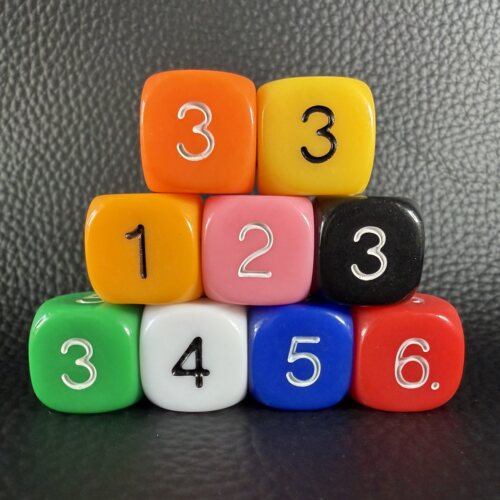 16mm彩色d6实色1-6数字圆角色子桌游跑团玩具游戏配件亚克力骰子