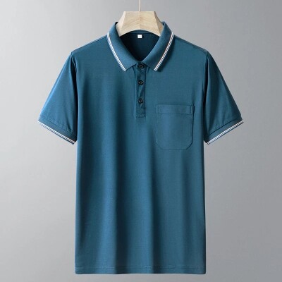 爸爸夏装冰丝短袖t恤男夏季中老年人Polo衫休闲翻领上衣P2