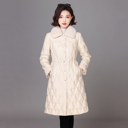 海宁真皮羽绒服女中长款绵羊皮2025冬季新款水貂毛小个子皮衣外套