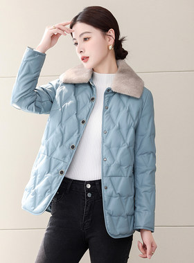 真皮羽绒服女短款绵羊皮皮衣外套