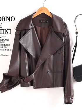 海宁真皮皮衣外套女短款2025新款机车美拉德绵羊皮宽松黑色皮夹克