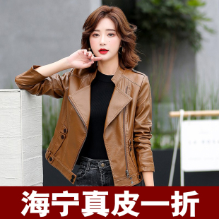 海宁真皮皮衣女短款修身2026春秋新品绵羊皮黑色大码皮夹克女外套