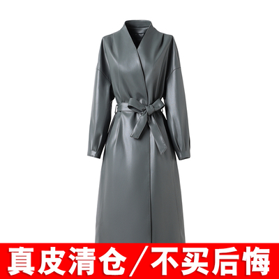 2025春秋新款海宁真皮皮衣女中长款修身绵羊皮大码收腰皮风衣外套