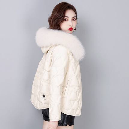 海宁真皮羽绒服女短款2024冬季新款加厚皮衣绵羊皮狐狸毛皮草外套