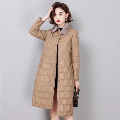 海宁真皮羽绒服女中长款绵羊皮2025冬季新款水貂毛领加厚皮衣外套