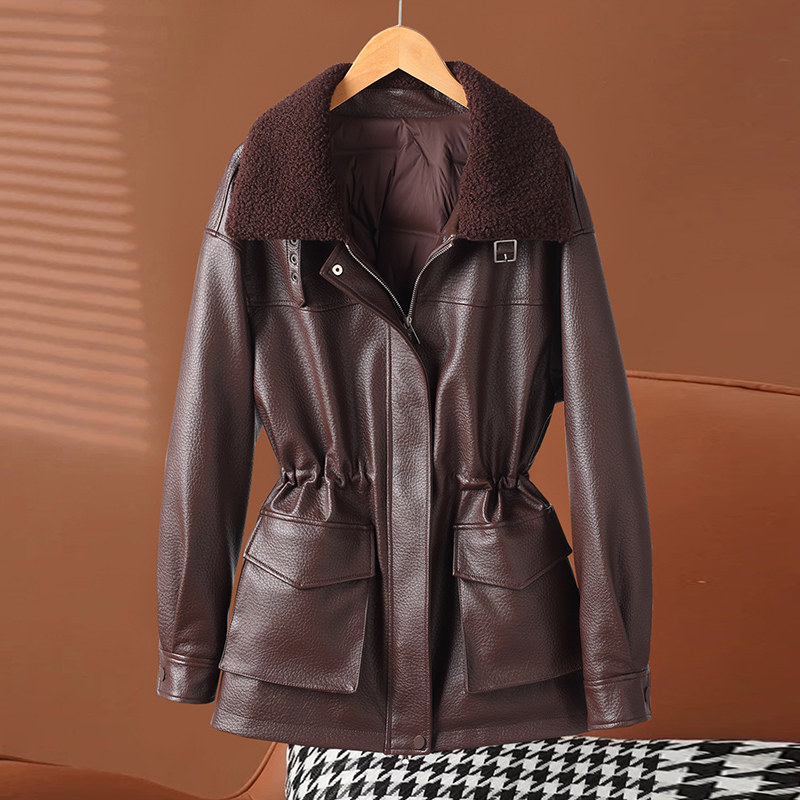 真皮羽绒服女中长款2025新款冬绵羊皮小个子加绒加厚收腰皮草外套,女装/女士精品,羽绒服,淘宝优惠券,粉丝福利购,淘宝优惠卷