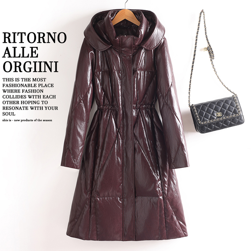 2025冬季新款海宁真皮羽绒服女中长款过膝绵羊皮衣连帽皮草外套