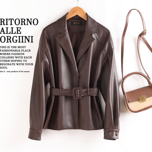 皮衣外套女2025新款 收腰显瘦绵羊皮夹克潮 春秋小个子真皮风衣短款
