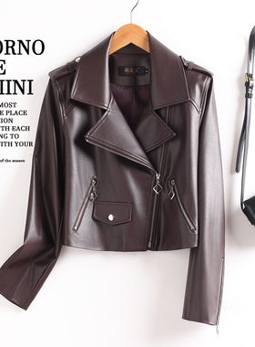 海宁真皮小皮衣女修身短款2025年秋装新黑色机车绵羊皮夹克外套