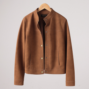 显瘦鹿皮绒皮夹克立领小外套 春秋修身 海宁真皮皮衣女短款 2025新款