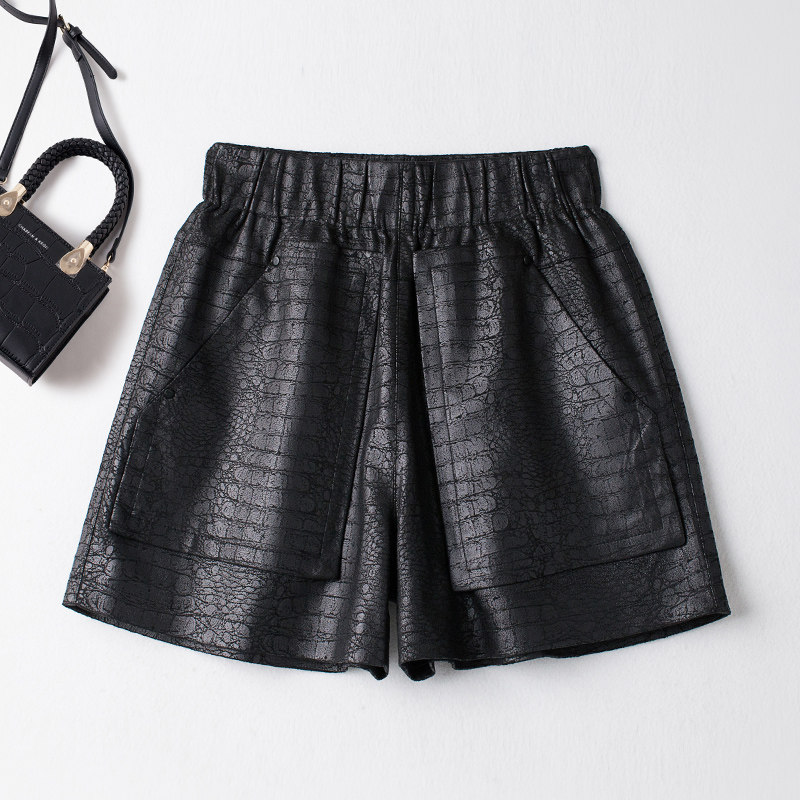 真皮皮裤女短裤绵羊皮休闲阔腿裤