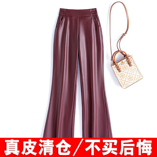 海宁真皮皮裤女高腰九分裤2025秋冬新款绵羊皮显瘦松紧腰微喇叭裤