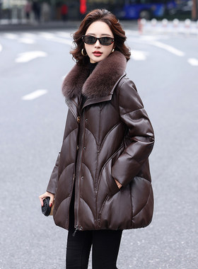海宁真皮羽绒服女中长款2026新款冬季宽松显瘦狐狸毛加厚皮衣外套