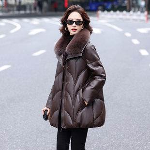 海宁真皮羽绒服女中长款2026新款冬季宽松显瘦狐狸毛加厚皮衣外套
