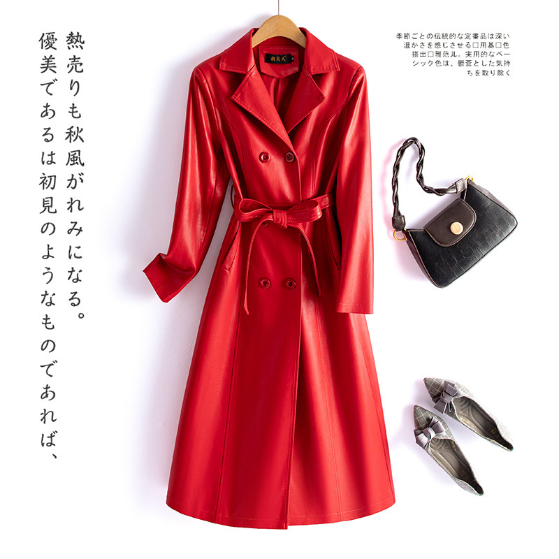真皮皮衣女中长款过膝2026春秋新款韩版修身高级感绵羊皮风衣外套
