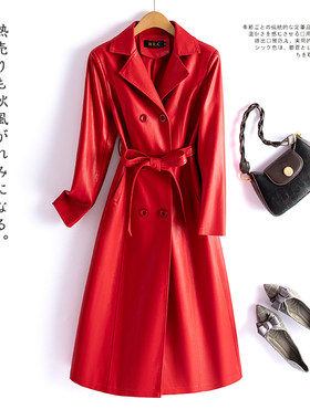 海宁真皮皮衣女中长款过膝2026春秋新款韩版修身绵羊皮风衣外套潮