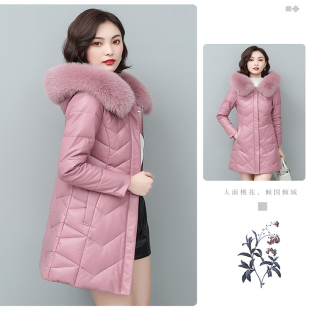 绵羊皮狐狸毛领大码 冬季 皮草外套 2025新款 海宁真皮羽绒服女中长款