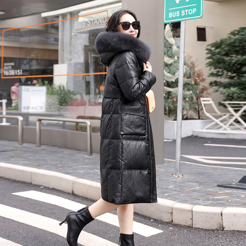海宁皮衣真皮羽绒服女中长款修身时尚洋气狐狸毛领2026冬新款外套