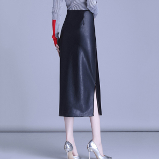 2025秋冬新款 开叉性感一步半身裙潮 真皮皮裙女高腰包臀显瘦中长款