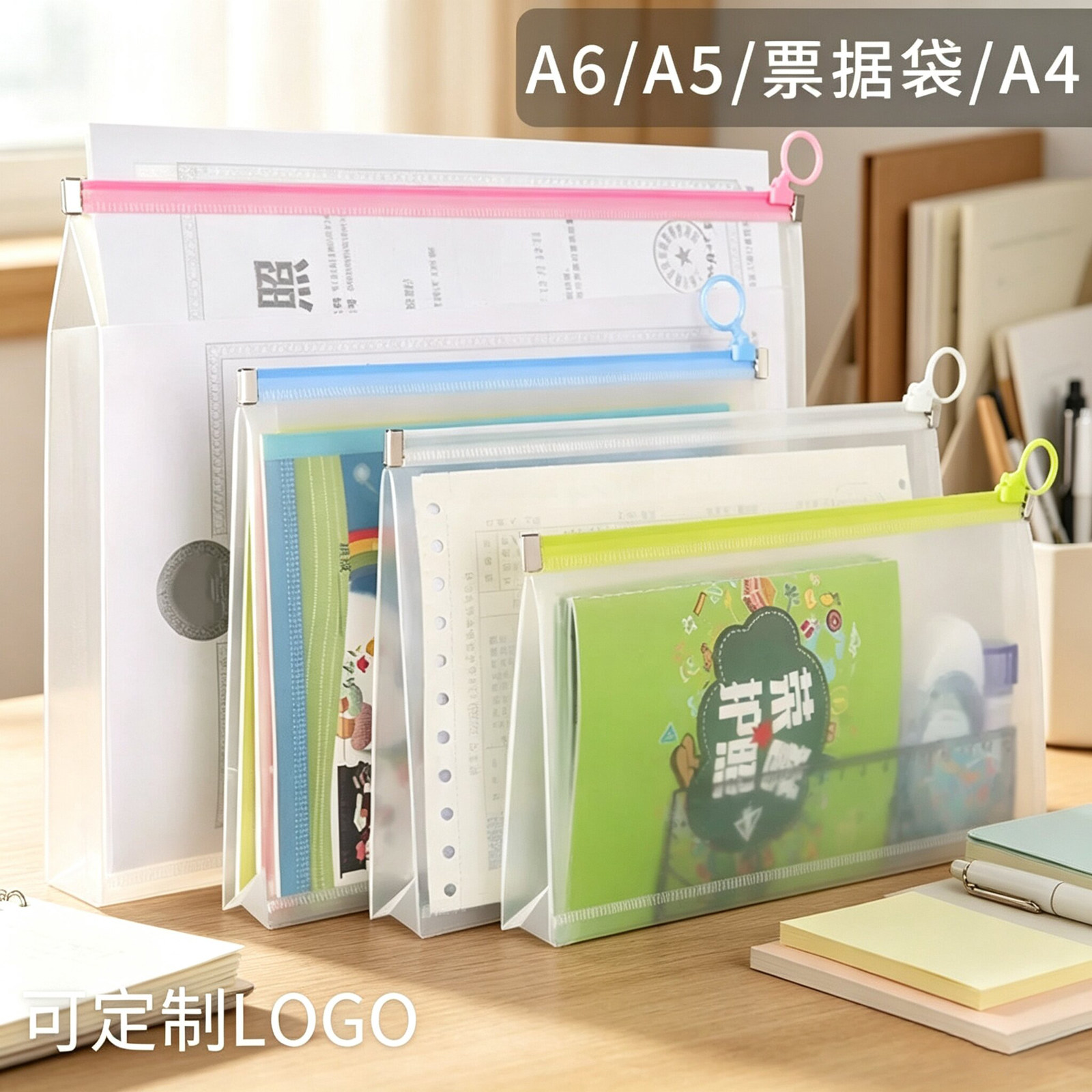 A4透明文件袋学生考试专用袋大容量拉链式手提铅笔文具收纳袋塑料拉边袋立体a4B5考试袋A5票据袋定制印刷logo