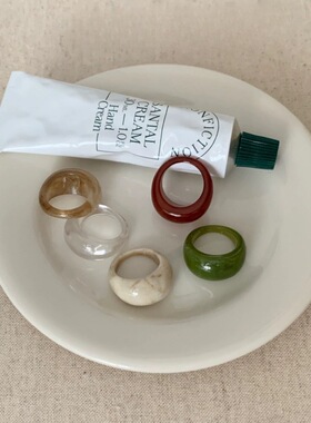 秋冬森系简约气质复古指环法式树脂圆弧宽面戒指 ins冷淡风戒指女