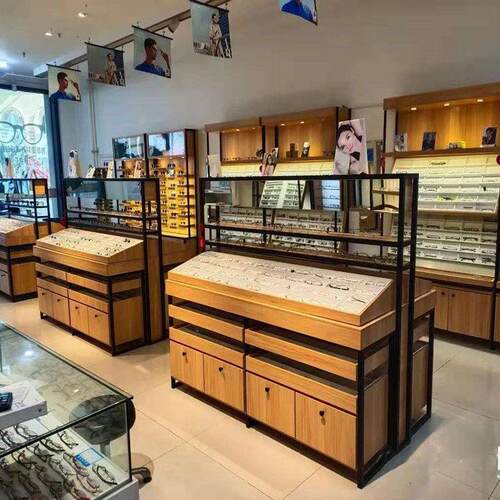 实木中岛眼镜展示柜 免漆生态材质 现代简约可定制陈列架