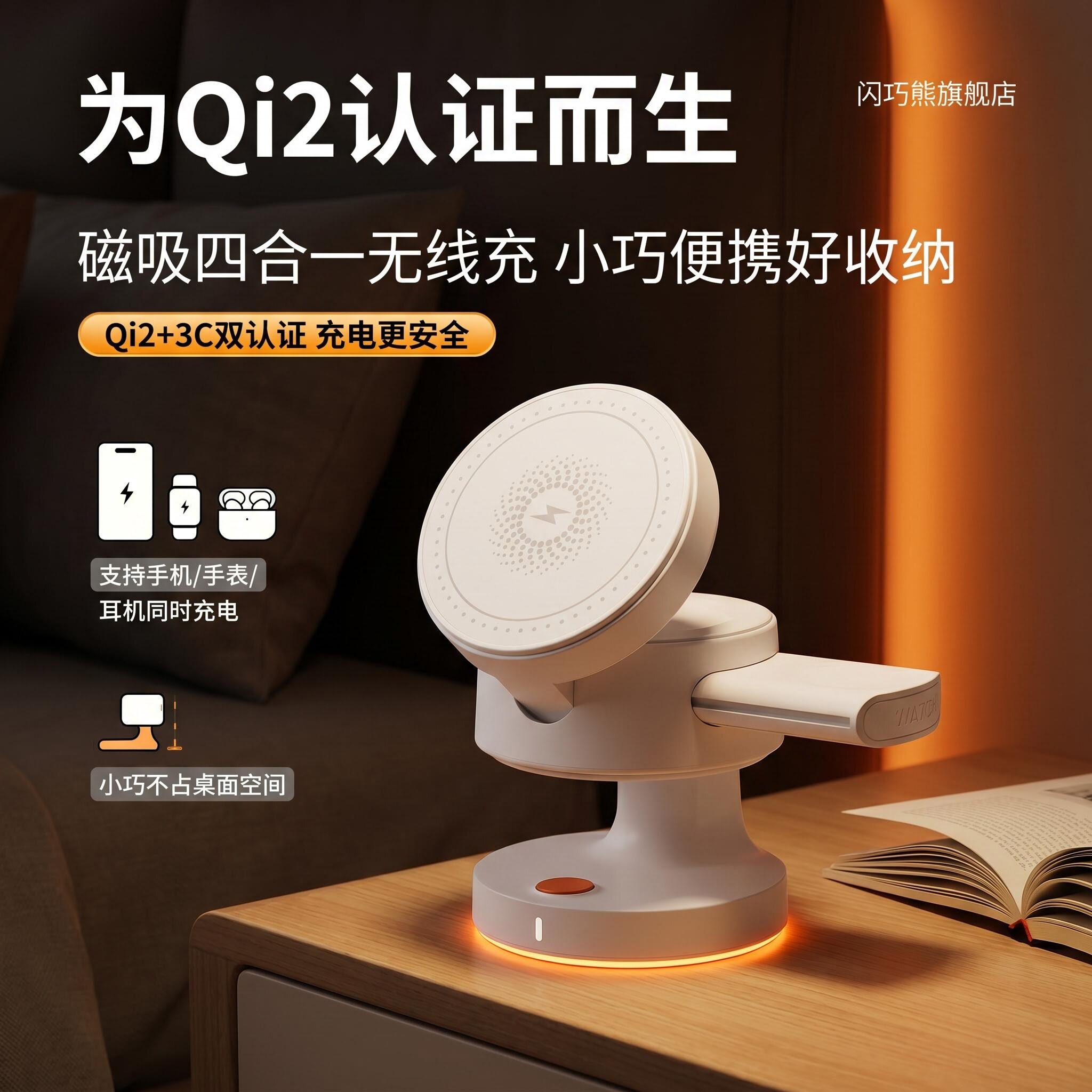 【闪巧熊】四合一无线充电器MagSafe三合一磁吸支架适用苹果17手表apple watch桌面Pro max充电底座airpods