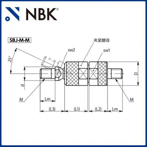NBK SBJ-M-M钢制球窝接头角度铰炼 外螺纹可25角度调整M6-M12