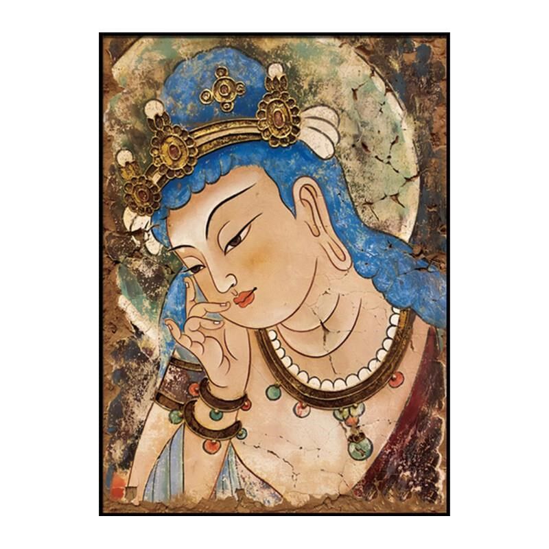 莫高窟佛像挂画中式复古装饰画观音菩萨书房茶馆茶室禅意敦煌壁画