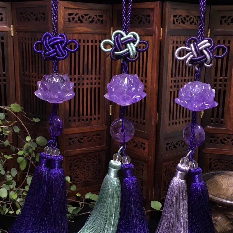 新品天然紫水晶莲花摆件车挂紫晶雕刻莲汽挂件挂饰配饰男女礼物