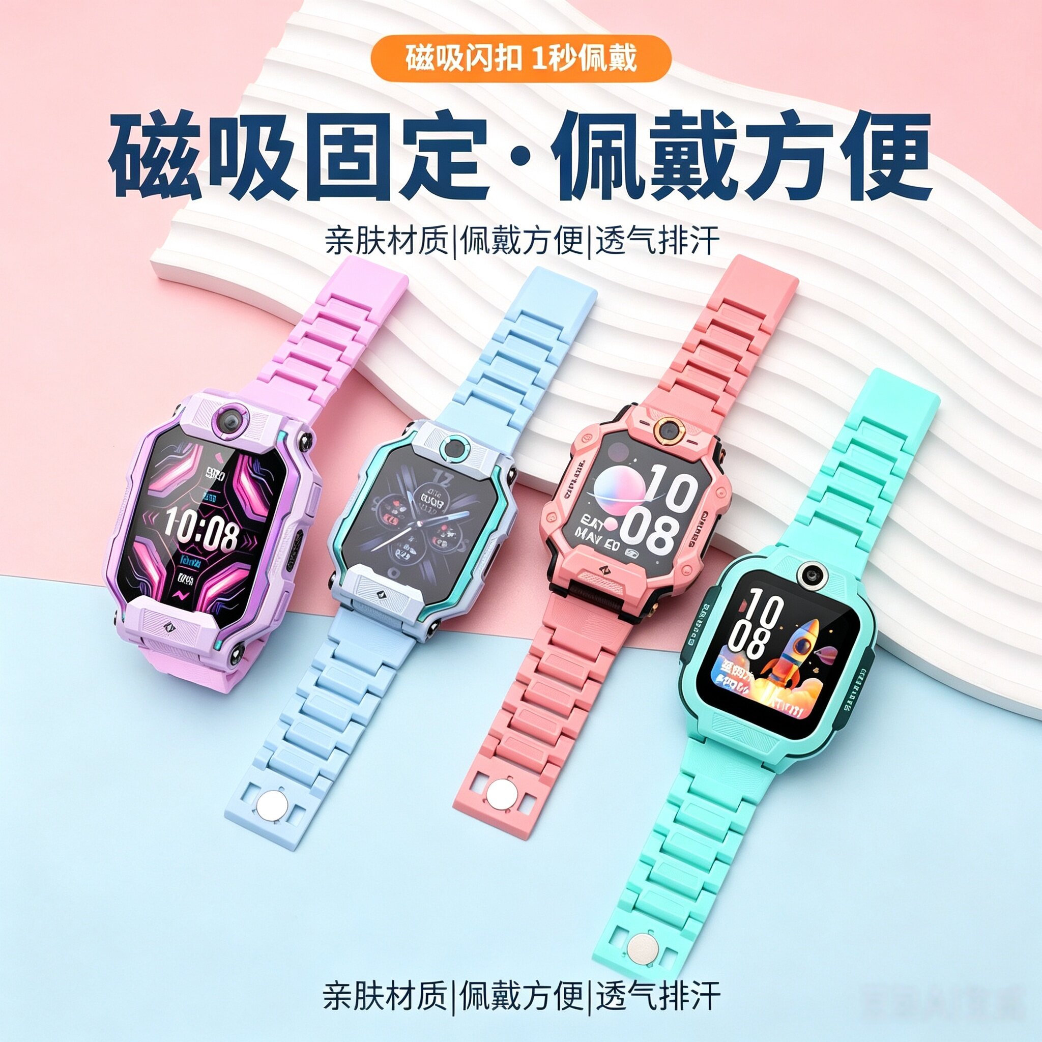 适用于小天才手表表带Z6PRO磁吸闪扣通用Z12腕带z11/Z10/Z9/Z8/7/6少年版Z6s/6pro巅峰/D2/D3/智能儿童替换带图片