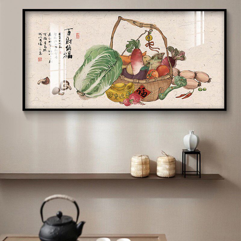 百财图饭厅墙面装饰画包厢新中式瓜果蔬菜白菜五谷丰登丰收图挂画