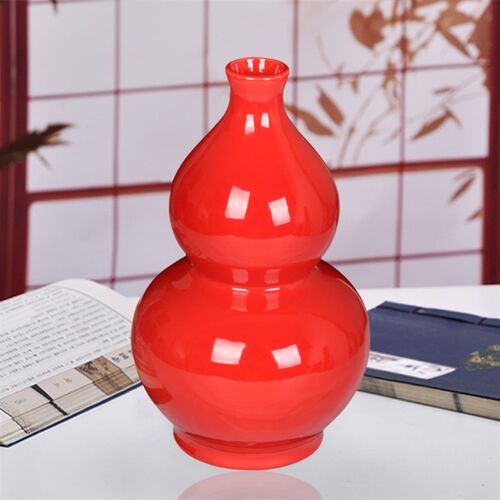 景德镇陶瓷器 中国红全红釉花瓶仿古花瓶工艺品摆设 乔迁婚庆礼品