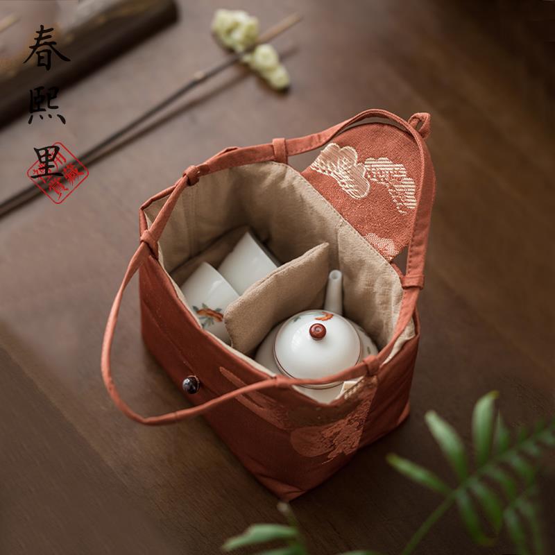 春熙里 手工加厚双层布袋茶具旅行布包手提袋一壶两杯便携收纳袋
